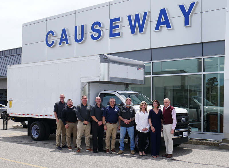Pictured from left: David Wintrode, General Manager of Causeway Family of Dealerships; Chris Varner, Used Vehicle Merchandising Manager of Causeway Family of Dealerships; Corey Gellis, General Sales Manager of Causeway Family of Dealerships; Julian Cimino, Commercial Truck Representative of Causeway Family of Dealerships; Joe Stroffolino, Director of Advertising and Marketing of Causeway Family of Dealerships/Causeway Cares; Bob Conway, Construction Director of Northern Ocean Habitat for Humanity; Kristine Novakowski, Executive Director of Northern Ocean Habitat for Humanity; Heather Barberi, Executive Director of Grunin Foundation, and David Wintrode, President of Causeway Family of Dealerships/Causeway CARes.