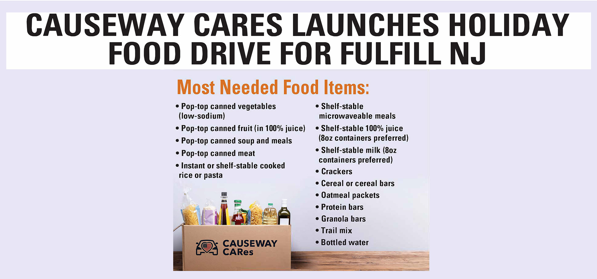 Causeway CARes Launches Holiday Food Drive for Fulfill NJ